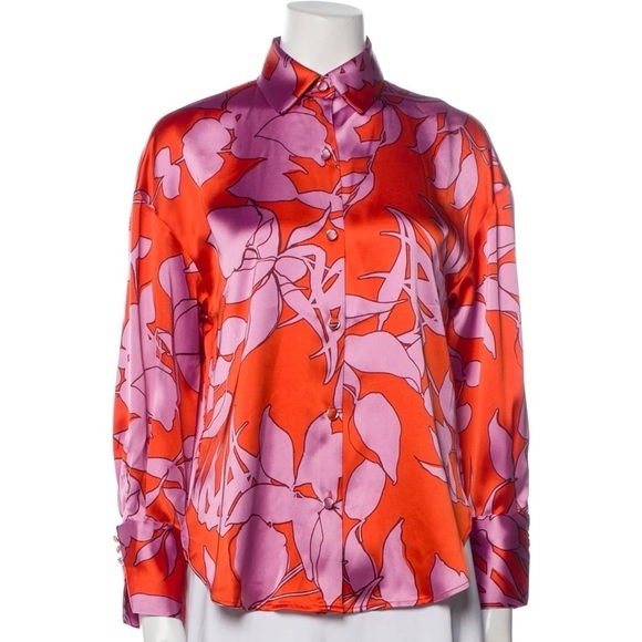 House of Harlow 1960 Orange and Purple Collar Button Down Shirt used twice ✨SZ M - Picture 1 of 4